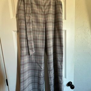 ANTONIO MELANI Gray and Peach Plaid Wide Leg Pants